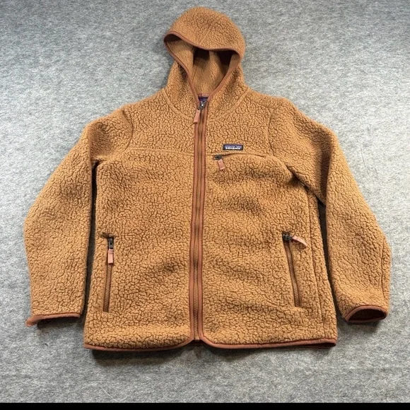 Patagonia Retro Pile Hoody Camel Brown Fleece Jacket Coat Sz Small