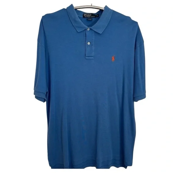 Ralph Lauren Men's Polo Shirt in Blue with Orange Embroidered Logo