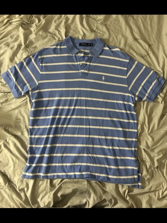 XL Polo by Ralph Lauren Blue & White Striped Cotton Polo Shirt