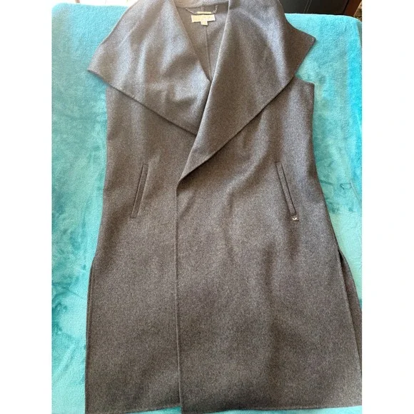 Michael Kors Gray Wool‎ Blend Draped Shawl Collar Long Vest Duster XL