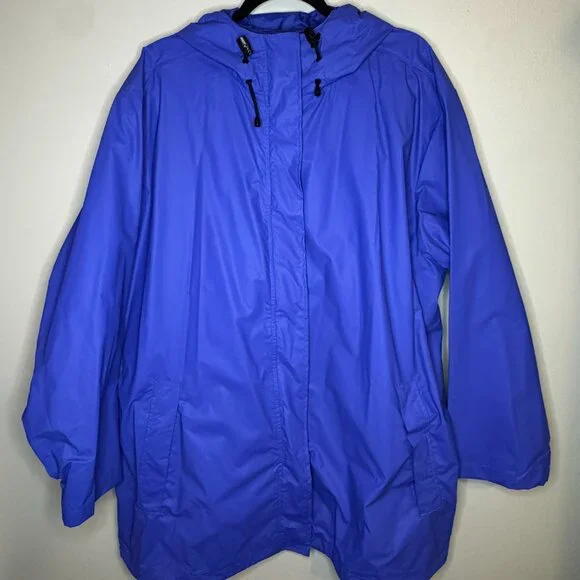 Lands' End Women's Hooded Rain‎ Jacket Blue Plus Size 2X