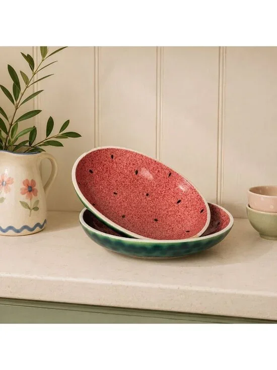 Vintage Shafford Watermelon Bowls Set 2 Ceramic Fruit Dish Summer Kitchen