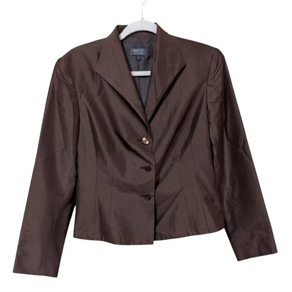 Lafayette NY 148 100% silk blazer size 6 brown lined 3 button closure