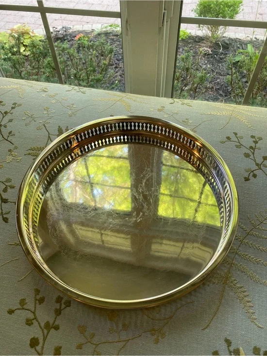 Silverplate Gallery Tray 12in Decorative Round  Tray Vintage