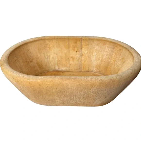 Pottery Barn Wooden Dough Bowl Oval Rustic Farmhouse Centerpiece Large 14.5 Inch