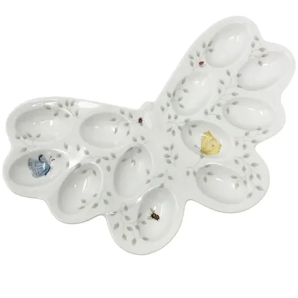 Lenox Butterfly Meadow Ceramic White Floral 12 Deviled Egg Platter 12.25 Inch