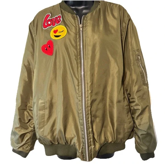 Taxi Olive Bomber Flight Jacket 3XL XXXL Emoji Zipper Front With Pockets‎