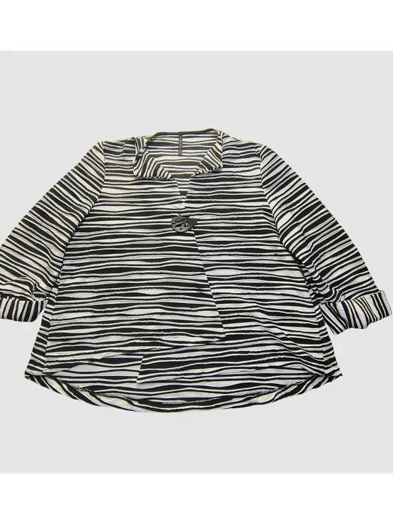 Minimalist Striped Light Jacket Hi Low Women's Black White Statement Button
