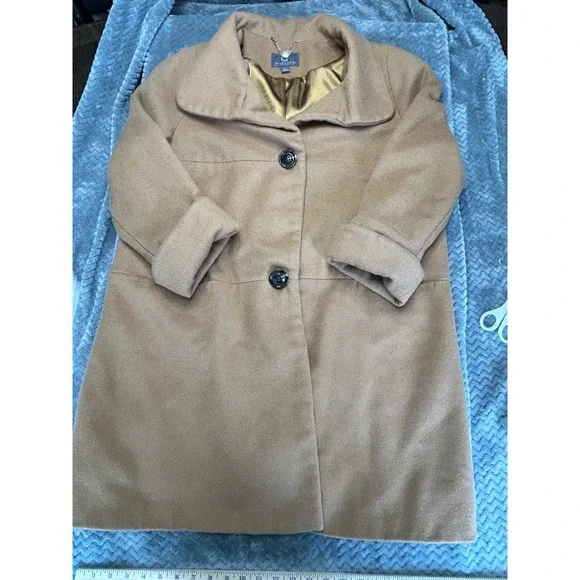 Gallery New York Womens Camel Tan Wool Blend Car Coat‎ Jacket Wing Collar Large