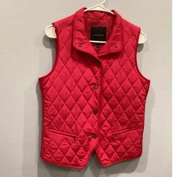 Talbots Womens Quilted Vest‎ Sz Small Knit Sides Pink Classic Preppy Casual Fall