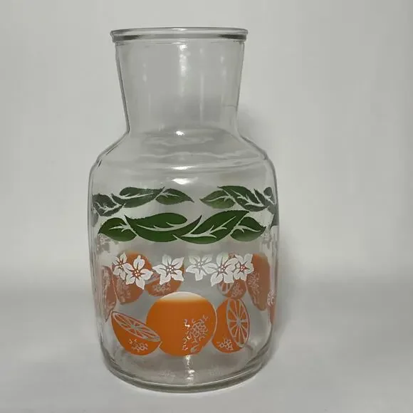 Vintage 1980's Anchor Hocking Orange Juice Pitcher Carafe Jug Breakfast Fruit