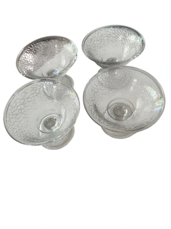 L. E. Smith 4 Cracky Clear Sherbert Dessert Glasses Light Uranium Depression USA