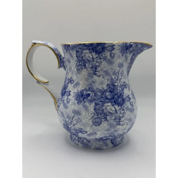 Royal Winton Blue Welbeck Bone China Cream Pitcher Gold Trim England