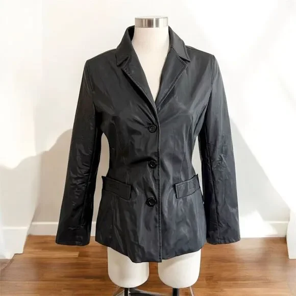 Vintage Rampage Black Faux Leather Blazer Jacket  Small Raincoat