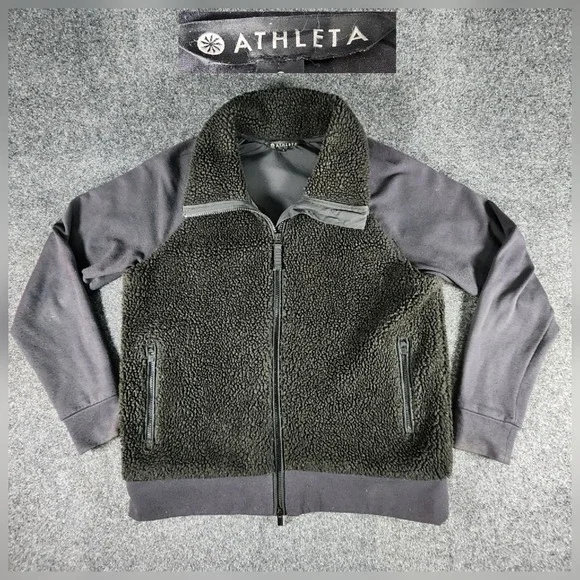 Athleta Range Black Sherpa Fleece Jacket‎ Full Zip Women's Size Small