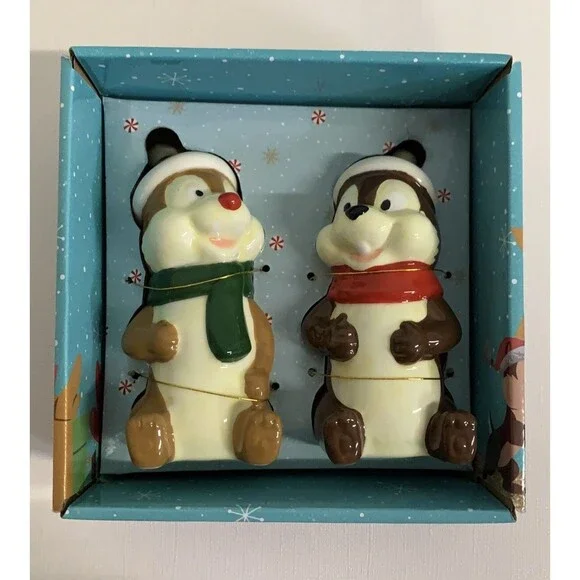 Disney Chip & Dale Chipmunk Salt & Pepper Shakers Ceramic Christmas 2022