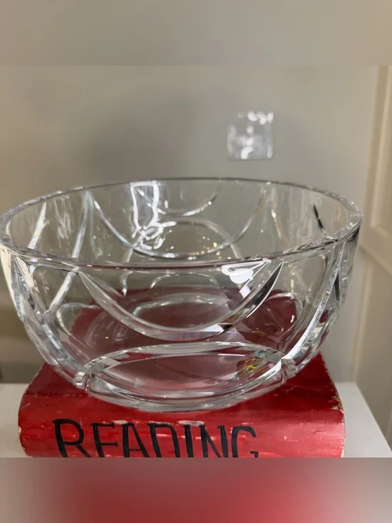 RLL Ralph Lauren Clear lead Glass serving Bowl with geometric shapes Large