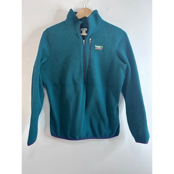 LL Bean Mountain Classic Fleece Pullover Teal Green Womens M Outoor Thermal Warm