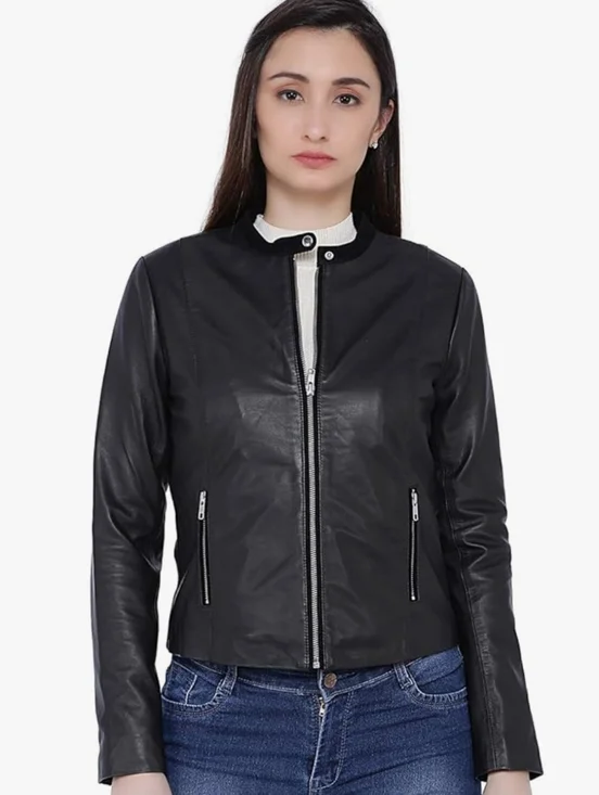 NWT‎ Tan & Brun Genuine Leather Moto Jacket In Black Size Large 40