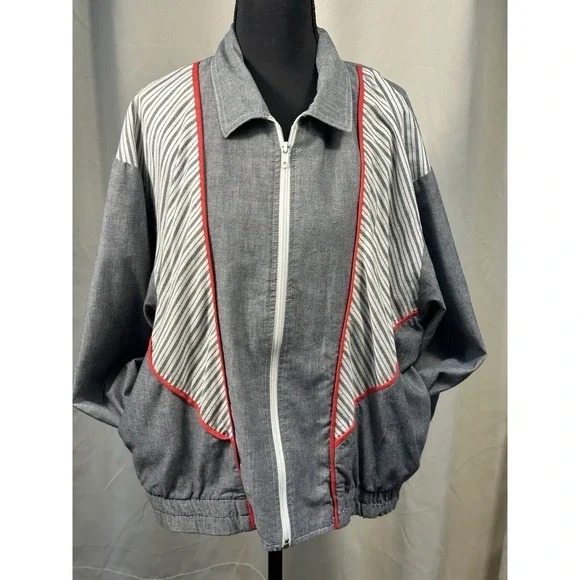 GW Division of Graff Jacket Large Striped Colorblock Zip Up Made in‎ USA Vintage