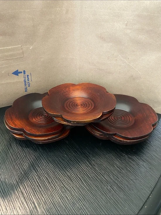 Vintage Japanese wooden coasters set of 8