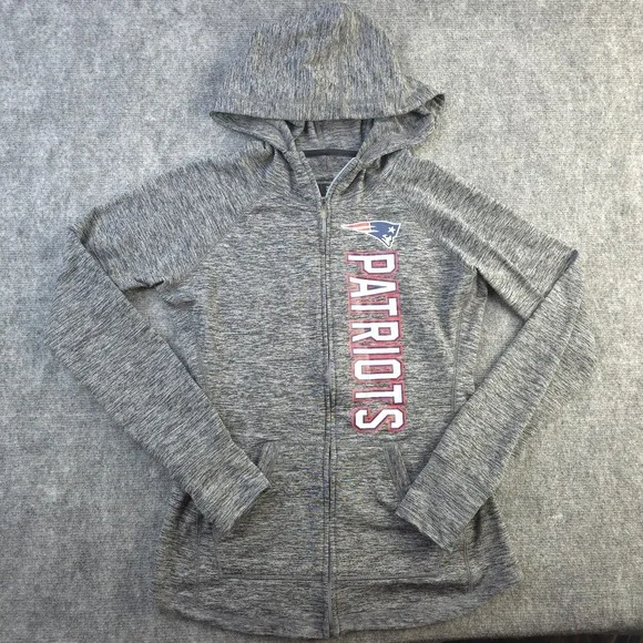New‎ England Patriots Jacket Womens Small NFL Apparel Gray Solid Full Zip Hooded