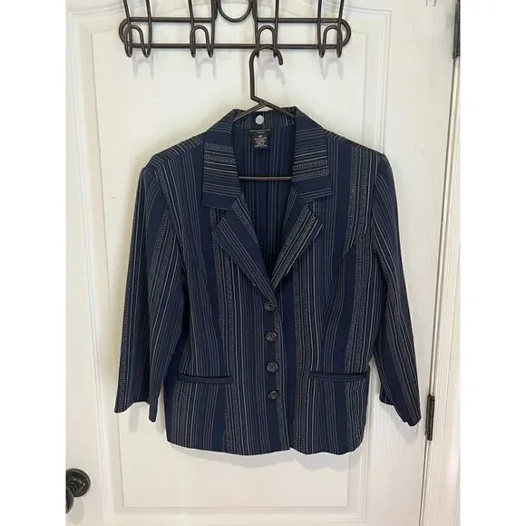 Vintage Courtenay Stretch blazer navy and white stripe size 12 petite