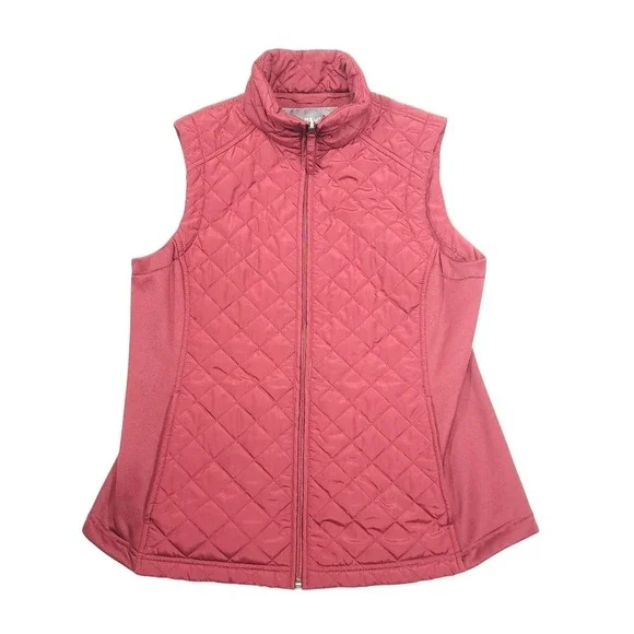 Van‎ Heusen Vest Womens Medium Pink Quilted Fleece Full Zip Collared Pockets