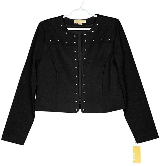 Michael Kors Women's Size M Black Studded Collarless Open Front Blazer‎ Jacket