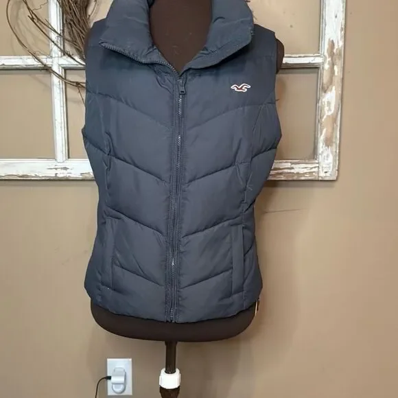 Hollister Co dark gray women’s down filled puffer vest‎ size large y2k winter