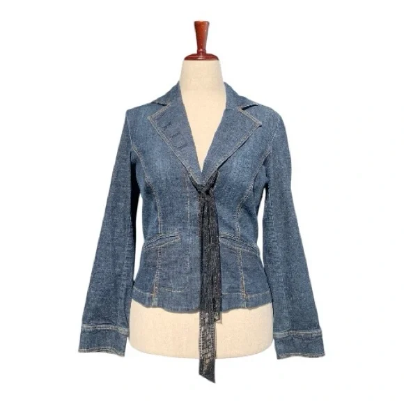 Dark Wash Long Sleeve Tailored‎ Blue Denim Jean Jacket Blazer Size 6