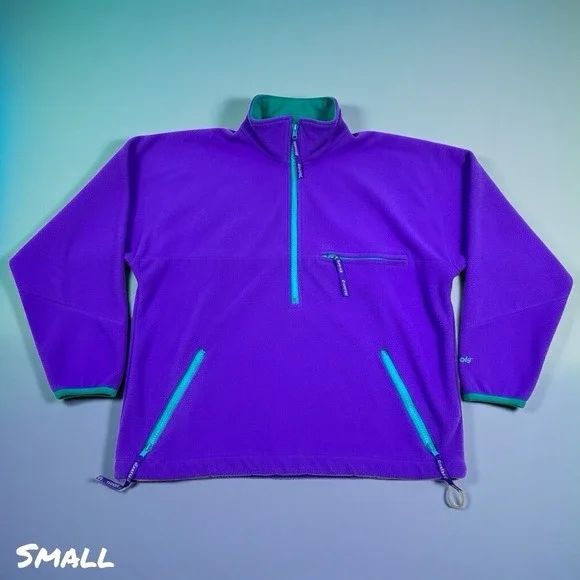 VTG 90s Duofold Ski Jacket Fleece Micro Climate Womens S Purple Teal USA 1/4 Zip