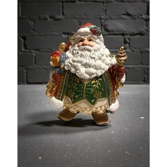 NWOB Fitz & Floyd Classic Jolly Ole St. Nick Cookie Jar with Staff‎ & Teddy Bear