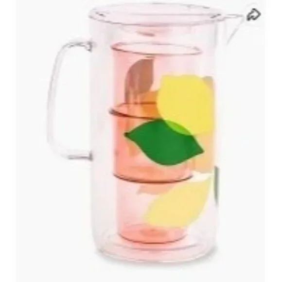 Kate Spade Pitcher and Set of 2 Cups OS Pink Lemon‎ Print Citrus Drinkware Set