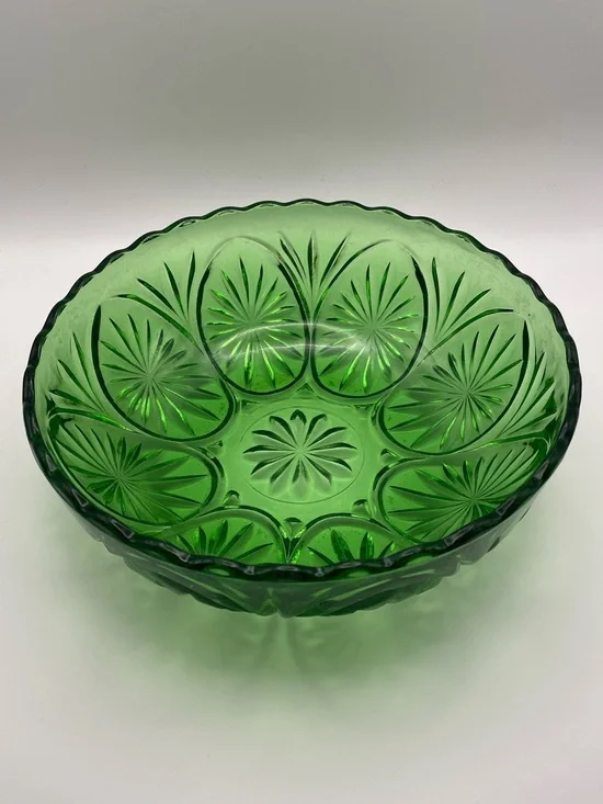 Vintage Green Glass Serving Bowl