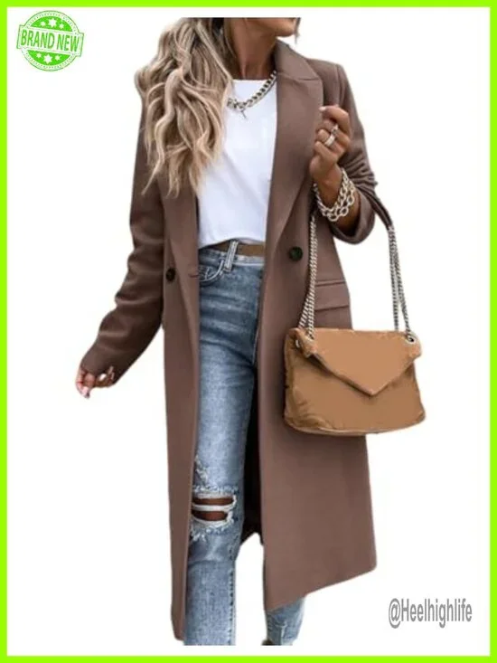 Long Wool Blend Peacoat Notch Lapel Dressy Jacket Fully Lined