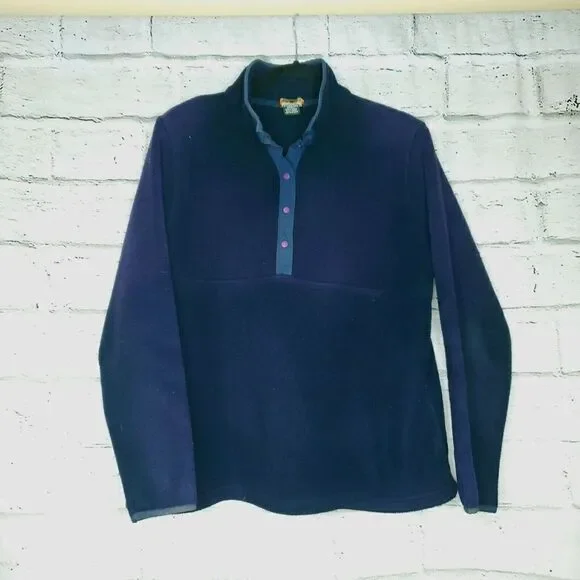 LL Bean polartec fleece Jacket Womens Size Medium Blue 1/2 Button Up