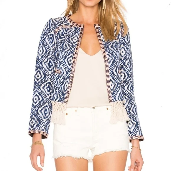 Tularosa Santa Fe Fringe Jacket in Diamondback Blue Cream‎ Size XS