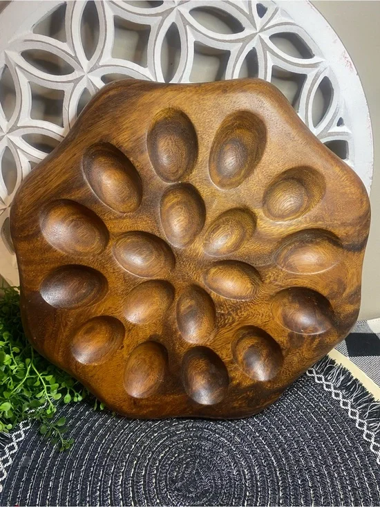 Hand-Carved Wooden Serving Tray -‎ Brown