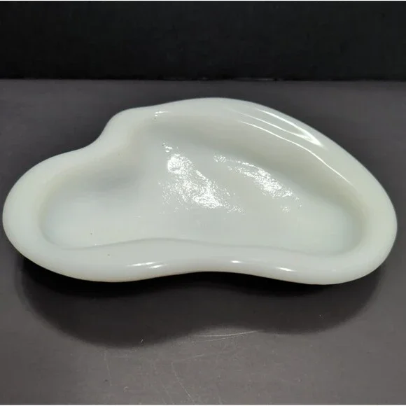 Antique White Milk Glass Kidney Shaped Trinket Dish  Retro Catchall TrayAshtray