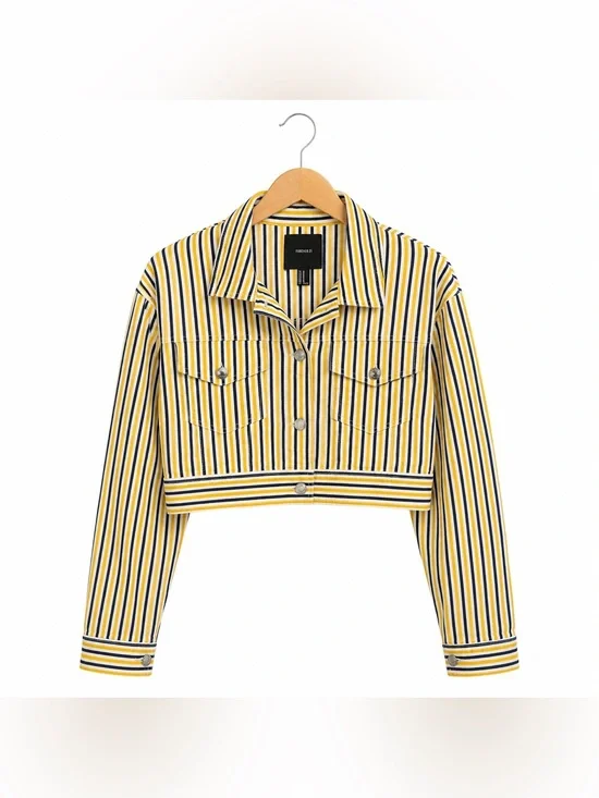 Forever 21 Stripe Utility Jacket Cropped Casual Layer Medium Streetwear Casual