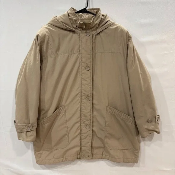 London Fog Hooded Womens Zip and Button Jacket Size 14 Vintage‎