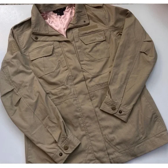 5.11‎ Tactical Womens Khaki Tan Utility Field Jacket Pink Lining Large Ripstop