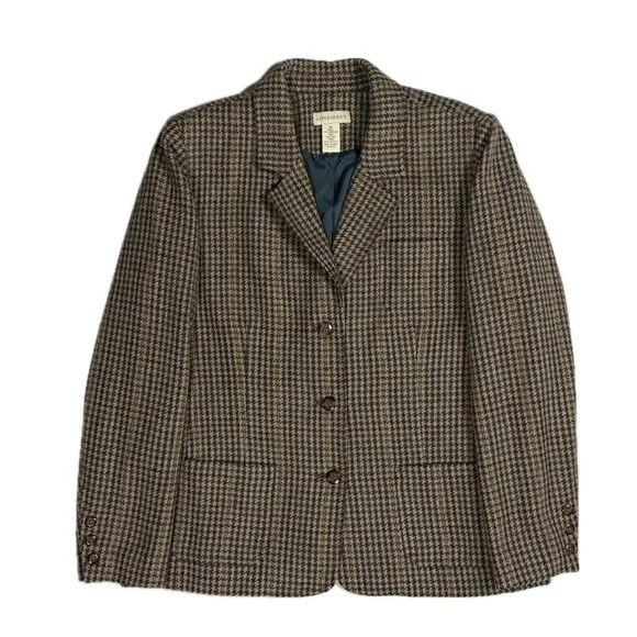 Vintage Appleseed Shetland wool blend houndstooth tweed blazer jacket womens 16‎