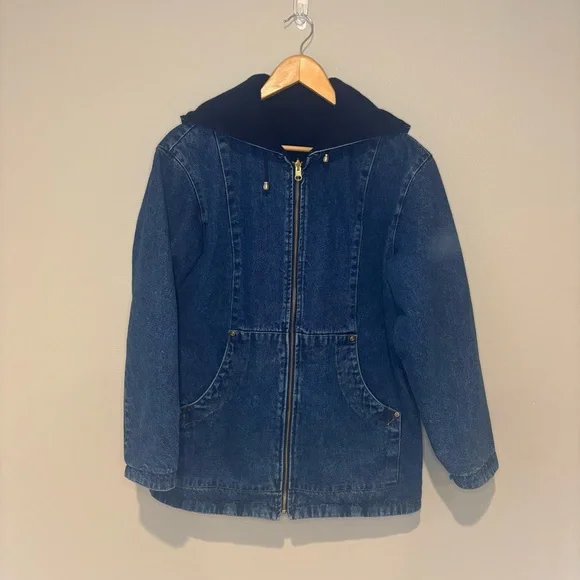 VINTAGE BASIC EDITIONS 90s Denim Zip Up Hoodie Jacket 100% Cotton Size‎ Small