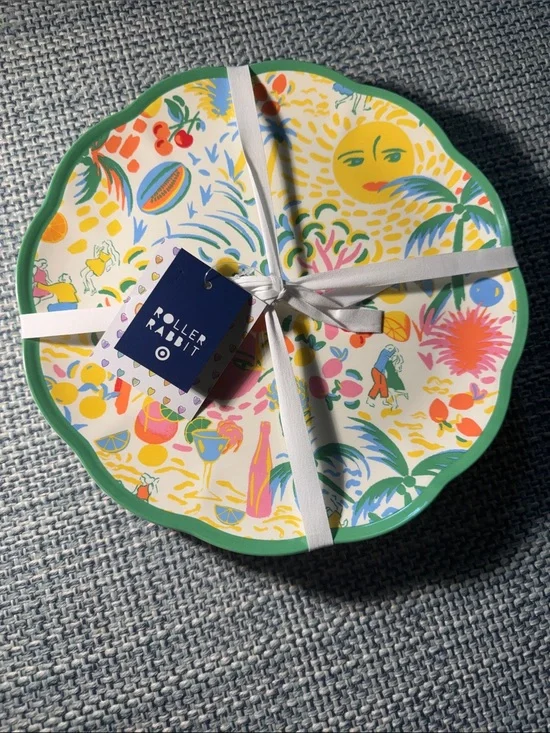 Roller Rabbit Scalloped Melamine Serving Plate - Colorful Tropical Print limited