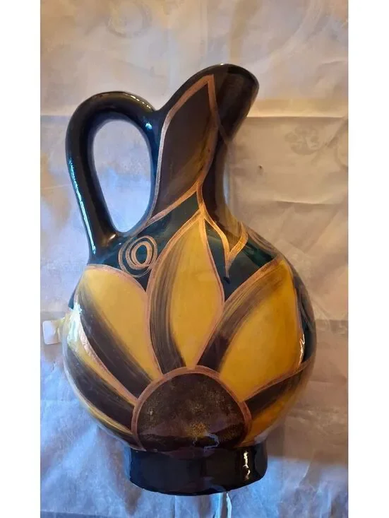 Vintage Hand-Painted Ceramic Pitcher with Bold Floral Design