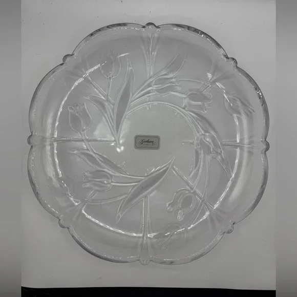 Vintage Gorham Crystal Etched Tulip Bouquet Tray/Platter 13”