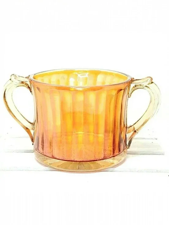 Vintage Amber Carnival Glass Sugar Bowl