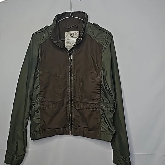 Lucky Brand military style army green zip up warm utility jacket sz Medium